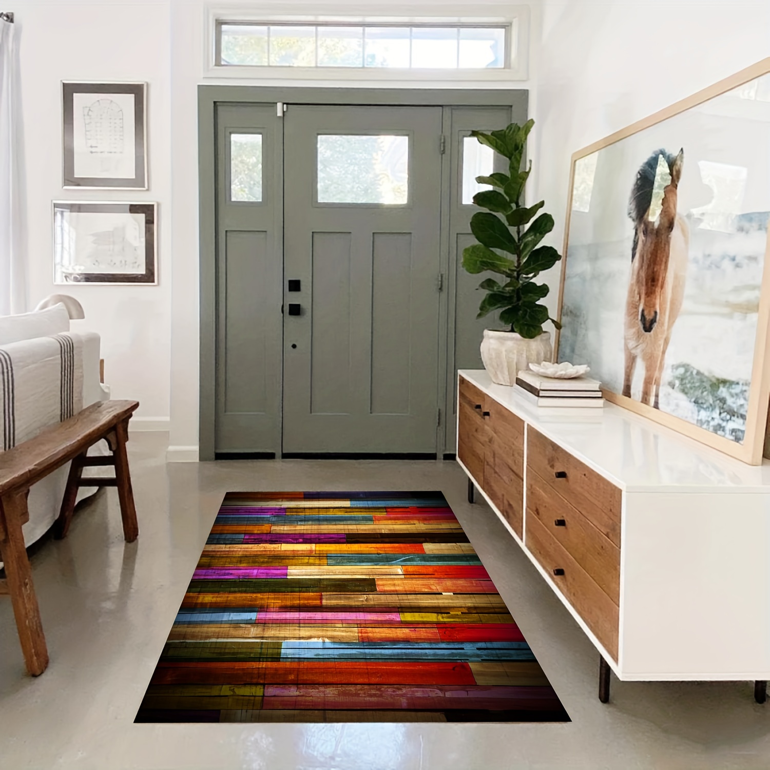 Fashionable Wood Pattern TPR Base Mat Non-slip Washable Carpet