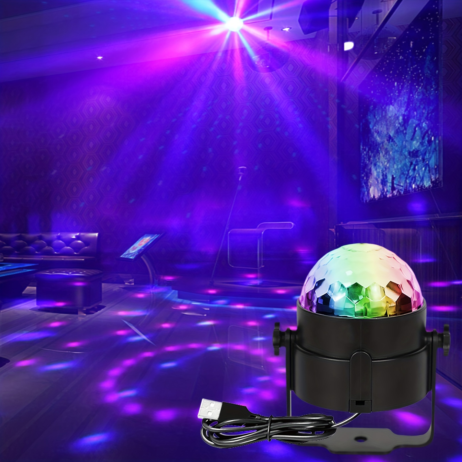 Rgb Led Disco Ball Light With Sound Projector For Home - Temu