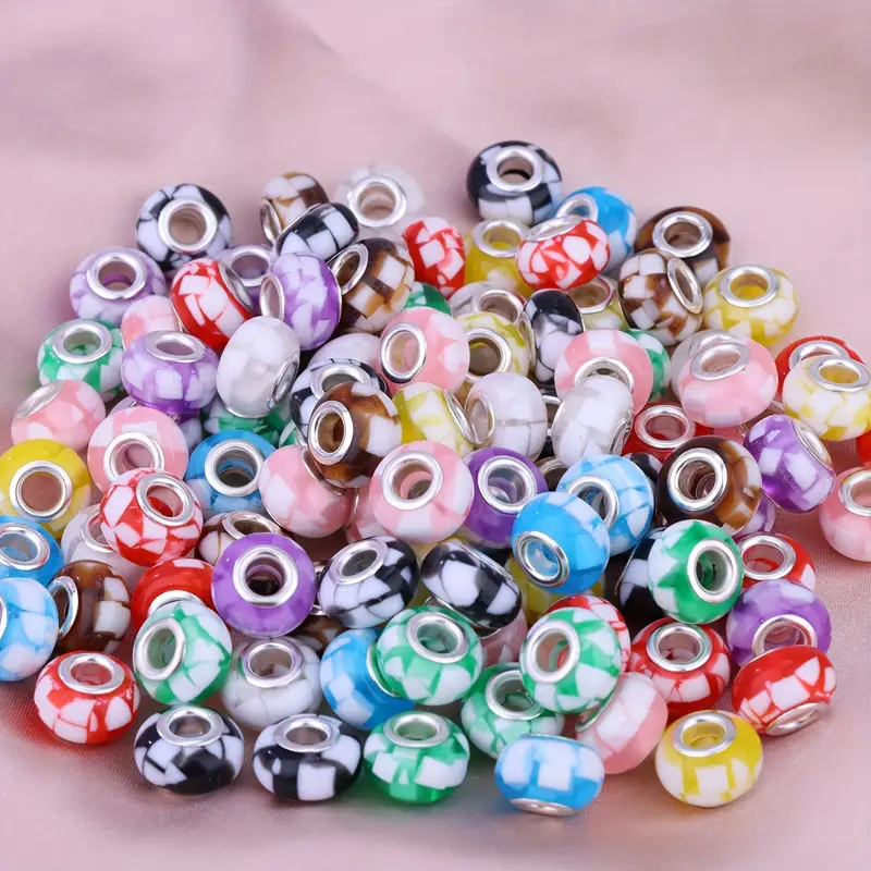 10pcs 14 * 9mm Pan Style Resin Colorful Large Hole Beads For Jewelry Making  DIY Handmade Bracelet Necklace Beaded Craft Supplies