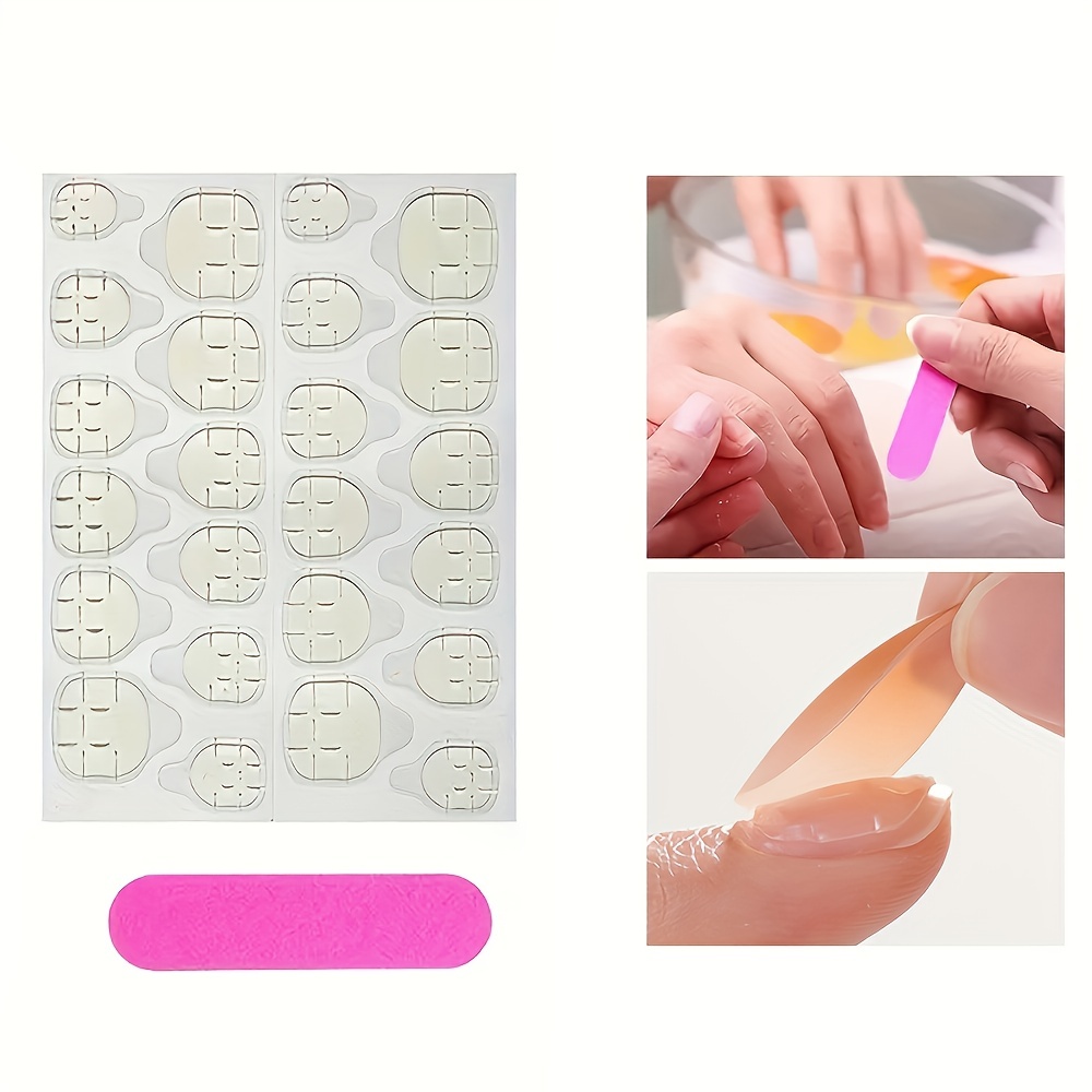 24pcs Glitter Press On Nails with Line + Nail File & Glue