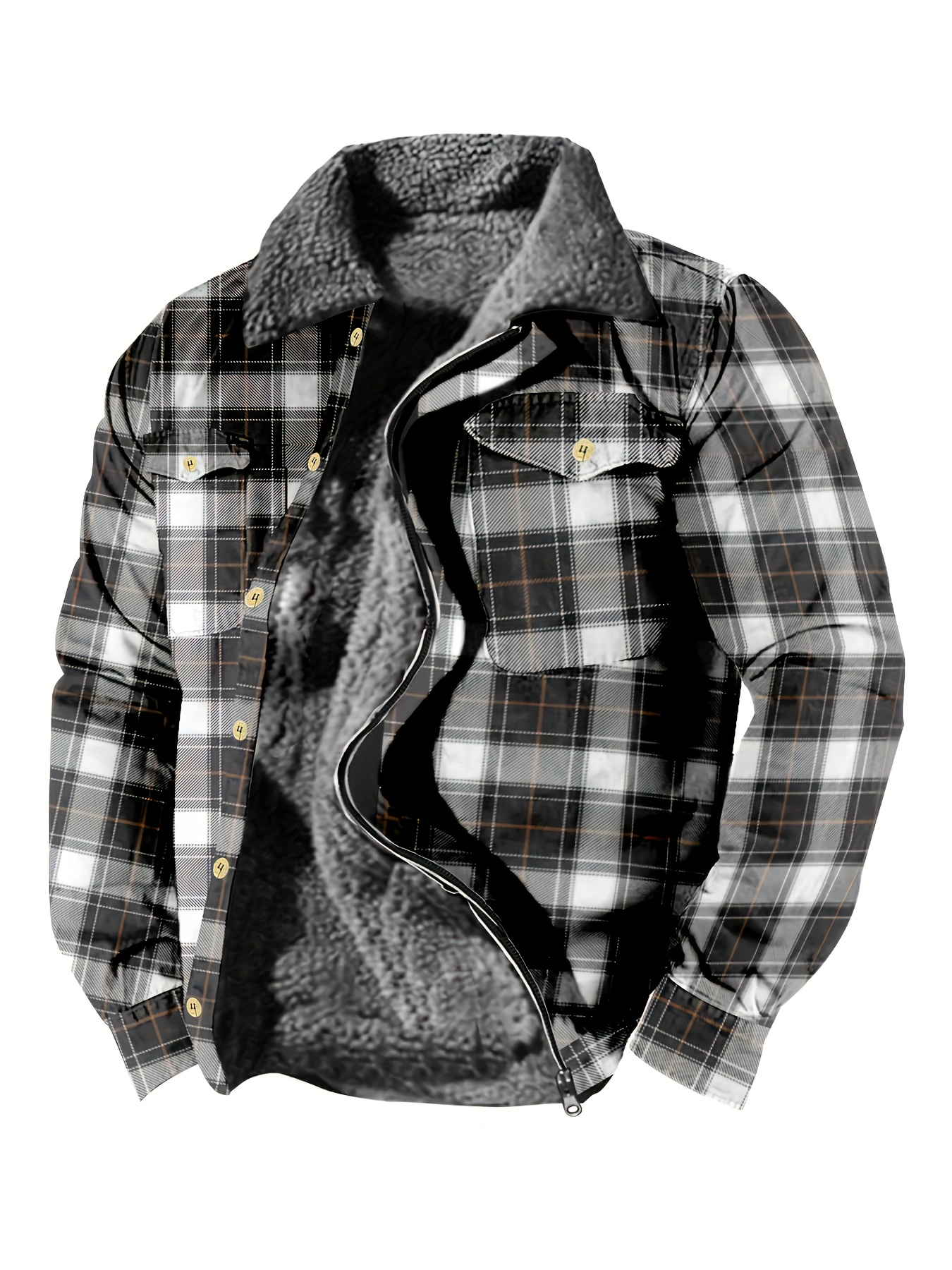 Mens Sherpa Fleece Lined Plaid Flannel Shirts Jackets Casual Thermal Button  Up Jackets Winter Warm Work Coat Plush Outwear