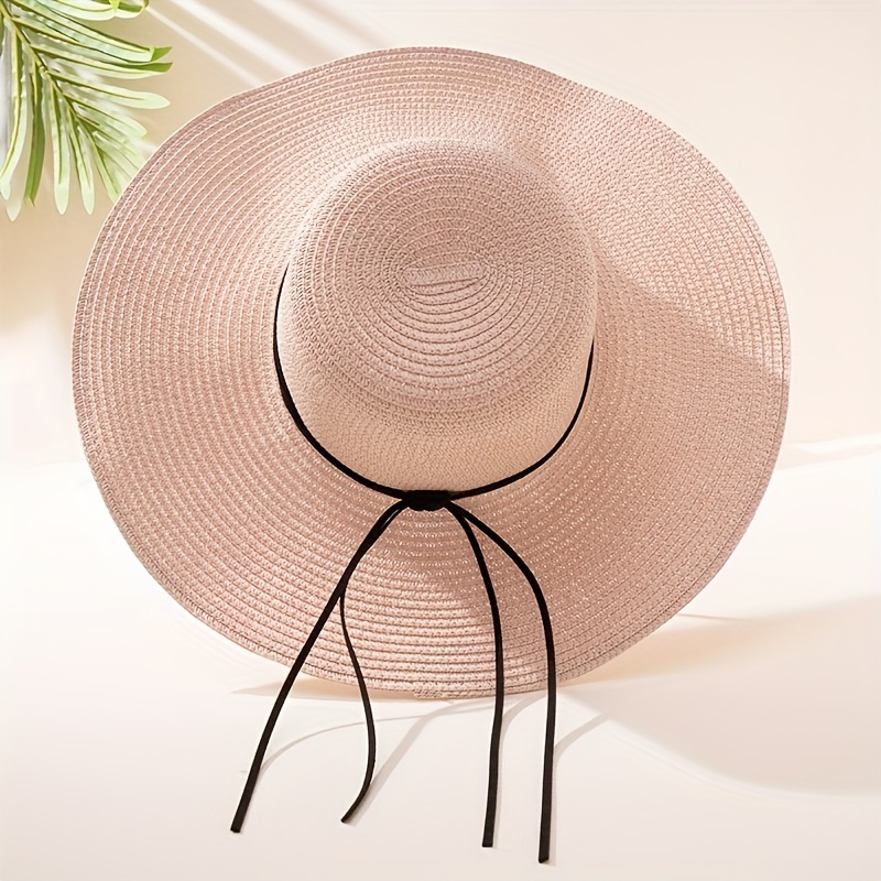 Simple Rope Knot Sun Hat Solid Color Summer Wide Brim Hat - Temu