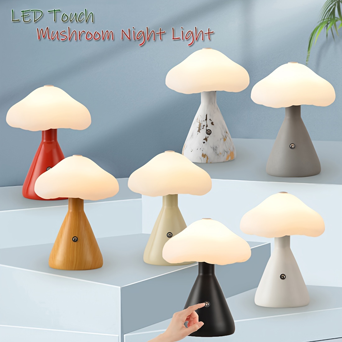 1 Stück LED Kreative Pilz Tischlampe Holz Schreibtischlampe - Temu