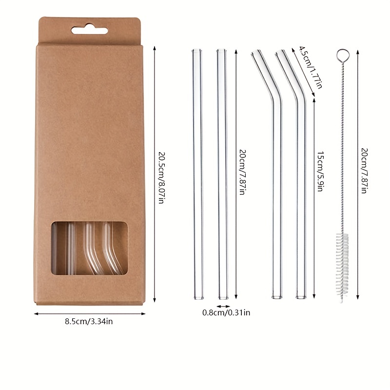5pcs/Set Heat Resistant Glass Straws with Brush - Set of 5