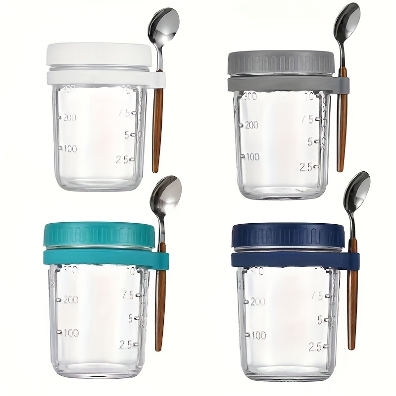10oz Glass Overnight Oats Jars With Lids And Spoons, Airtight