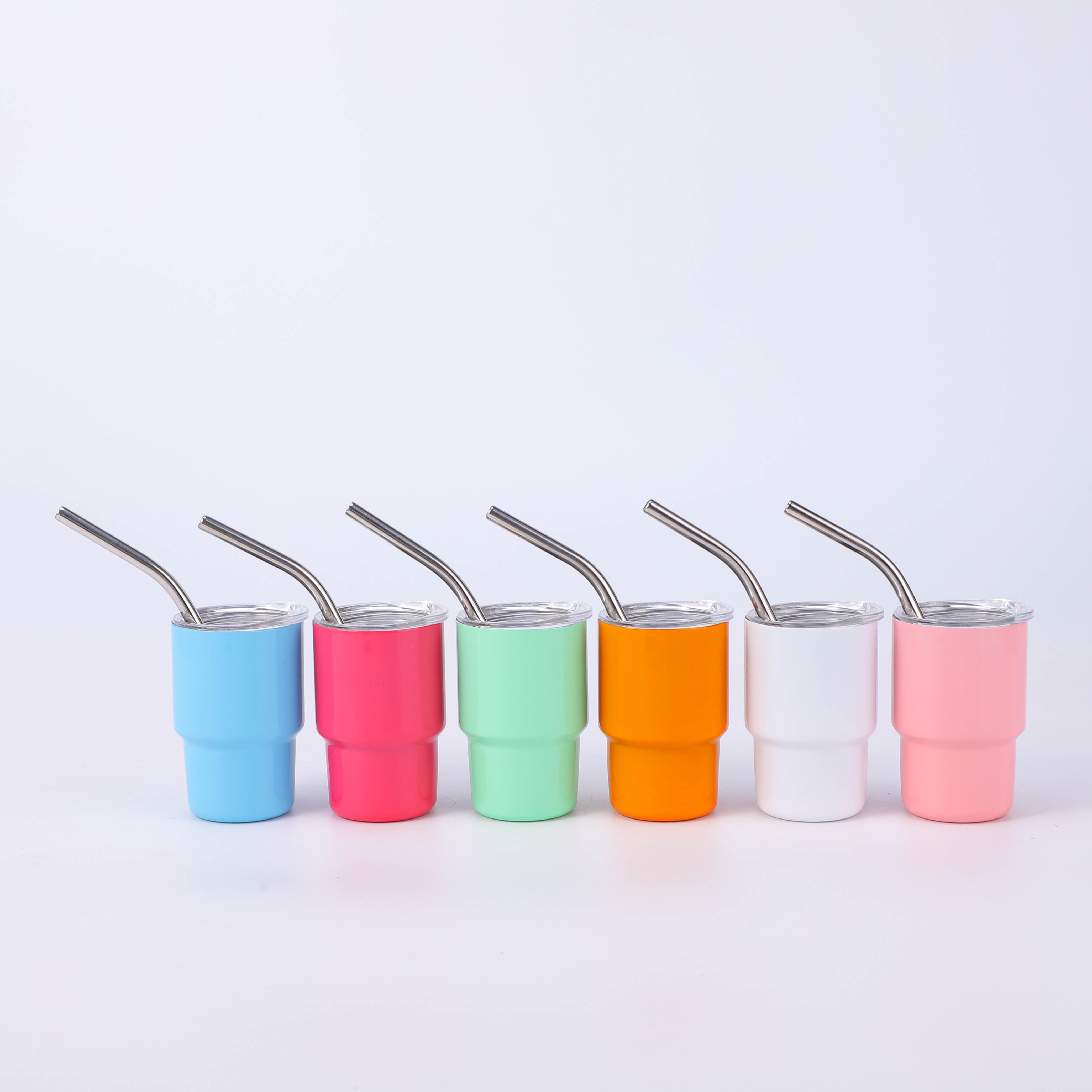 2 oz Stainless Steel Sublimation Mini Tumbler W/Lid & Straw