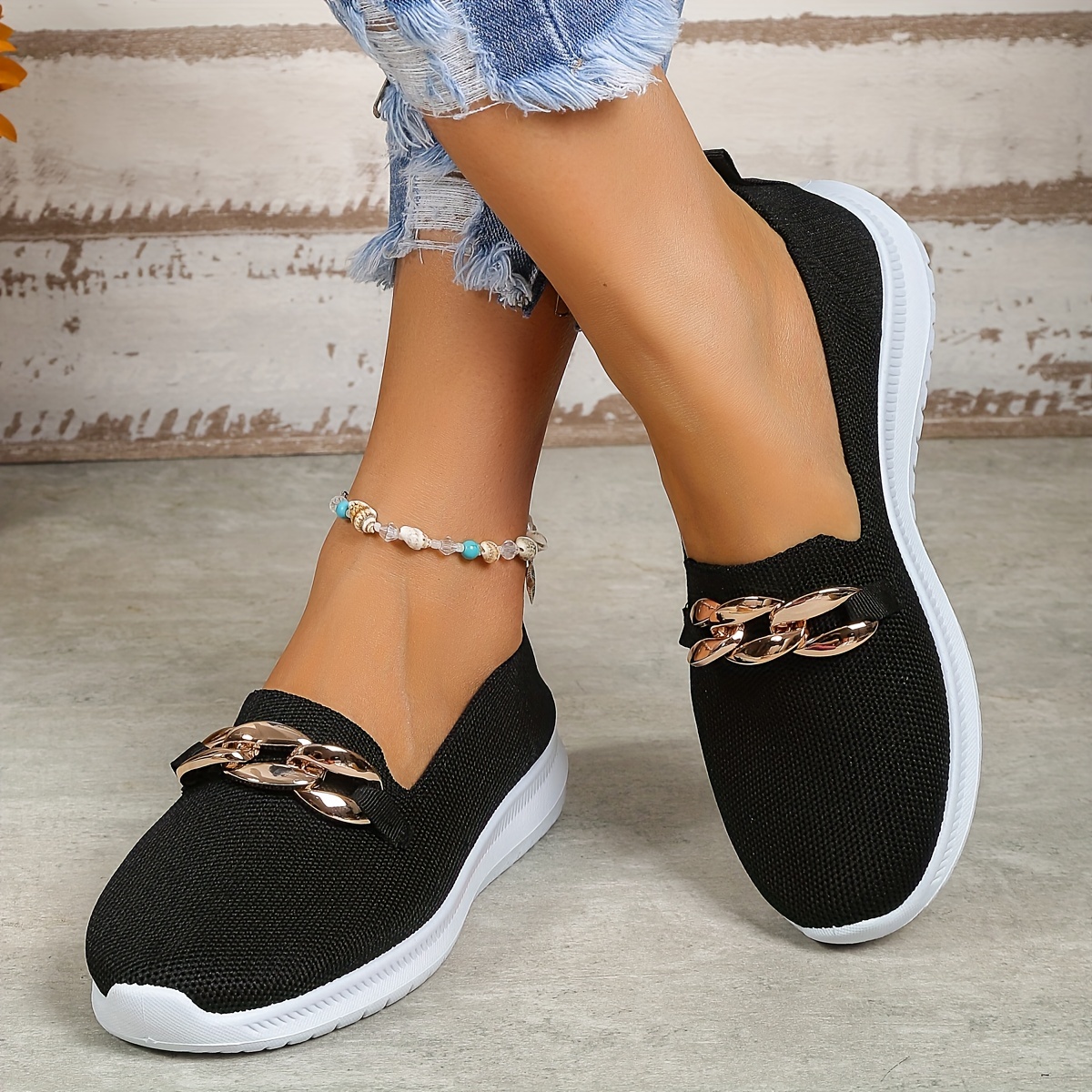 Mujeres Zapatillas Con Cadena Decorativa Zapatos Casuales Temu