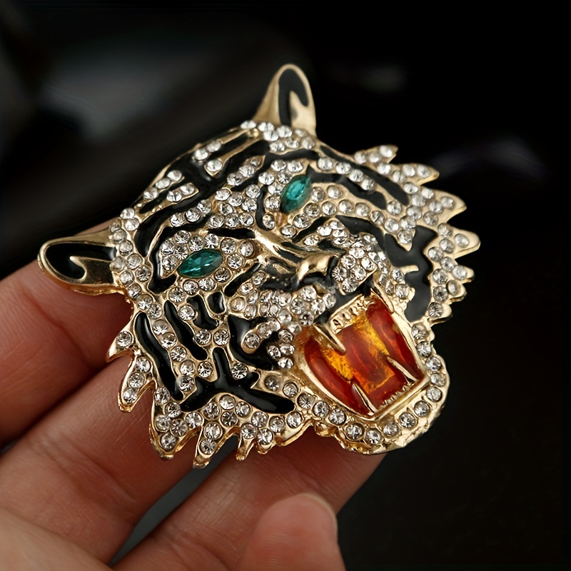 Rhinestone Roaring Tiger Brooch, Creative Clothing Accessory
