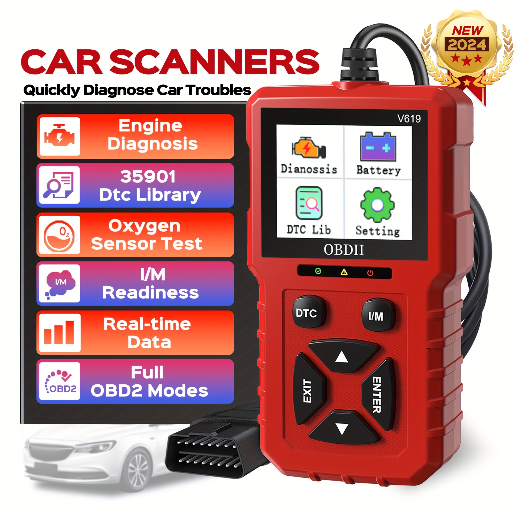 

Obd2 Scanner Diagnostic Tool, Obdii/eobd Scanner Code Reader, Car Check Engine, I/m Readiness, Automotive Can Diagnostic Tools For All Car Since 1996