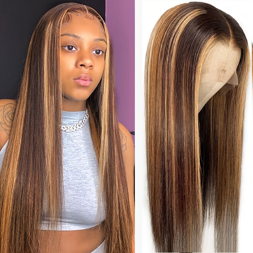 Highlight Wig Human Hair Wigs Ombre Brown Colored Lace Frontal Wigs  Highlight Brazilian Straight Human Hair Wigs | Shop On Temu And Start  Saving | Temu