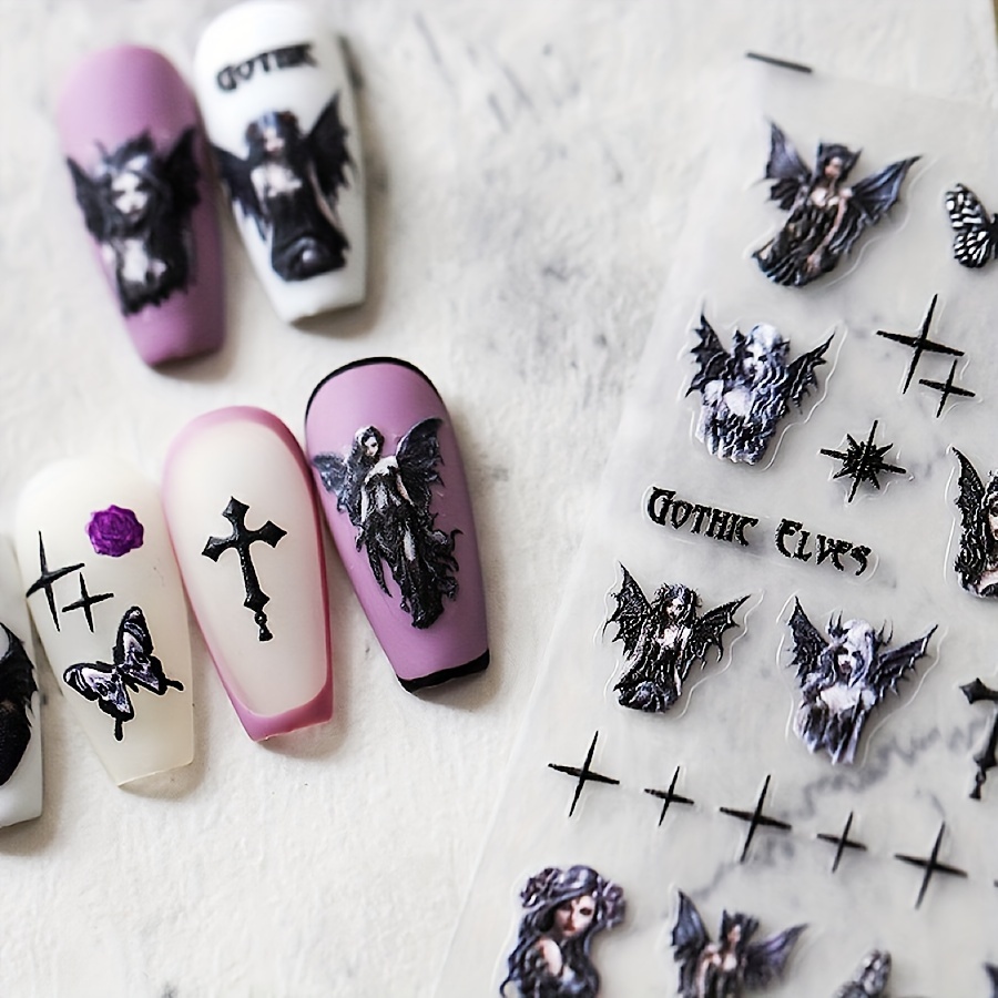 

5d Embossed Gothic Style Nail Art Stickers, Angel Design Nail Art Decals For Nail Art Decoration, Self Adhesive Nail Art Supplies For Women And Girls