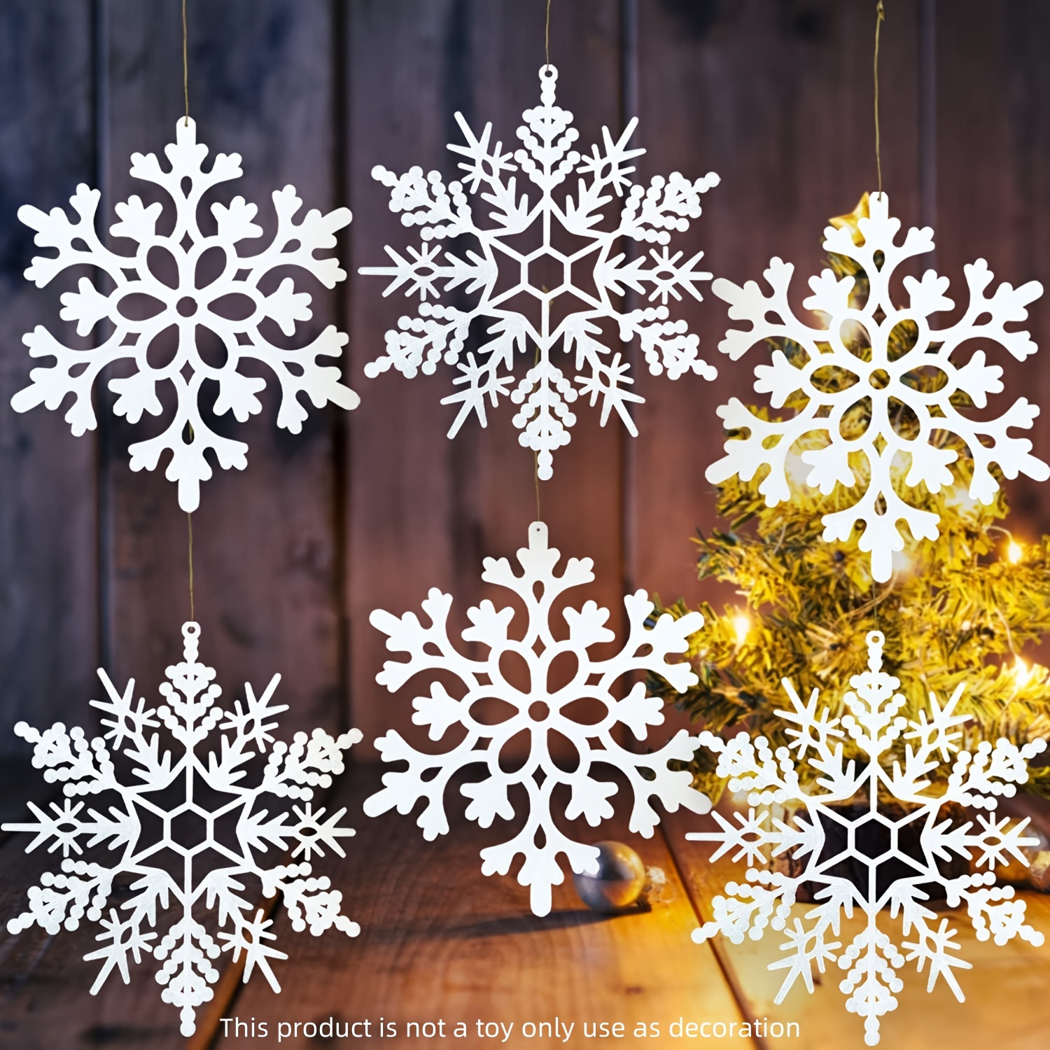 EIMMBD 8pcs Large Snowflakes Ornaments, Plastic Glitter Snowflakes Hanging,  Snowflakes Decorations for Christmas Trees Window Door Indoor Outdoor