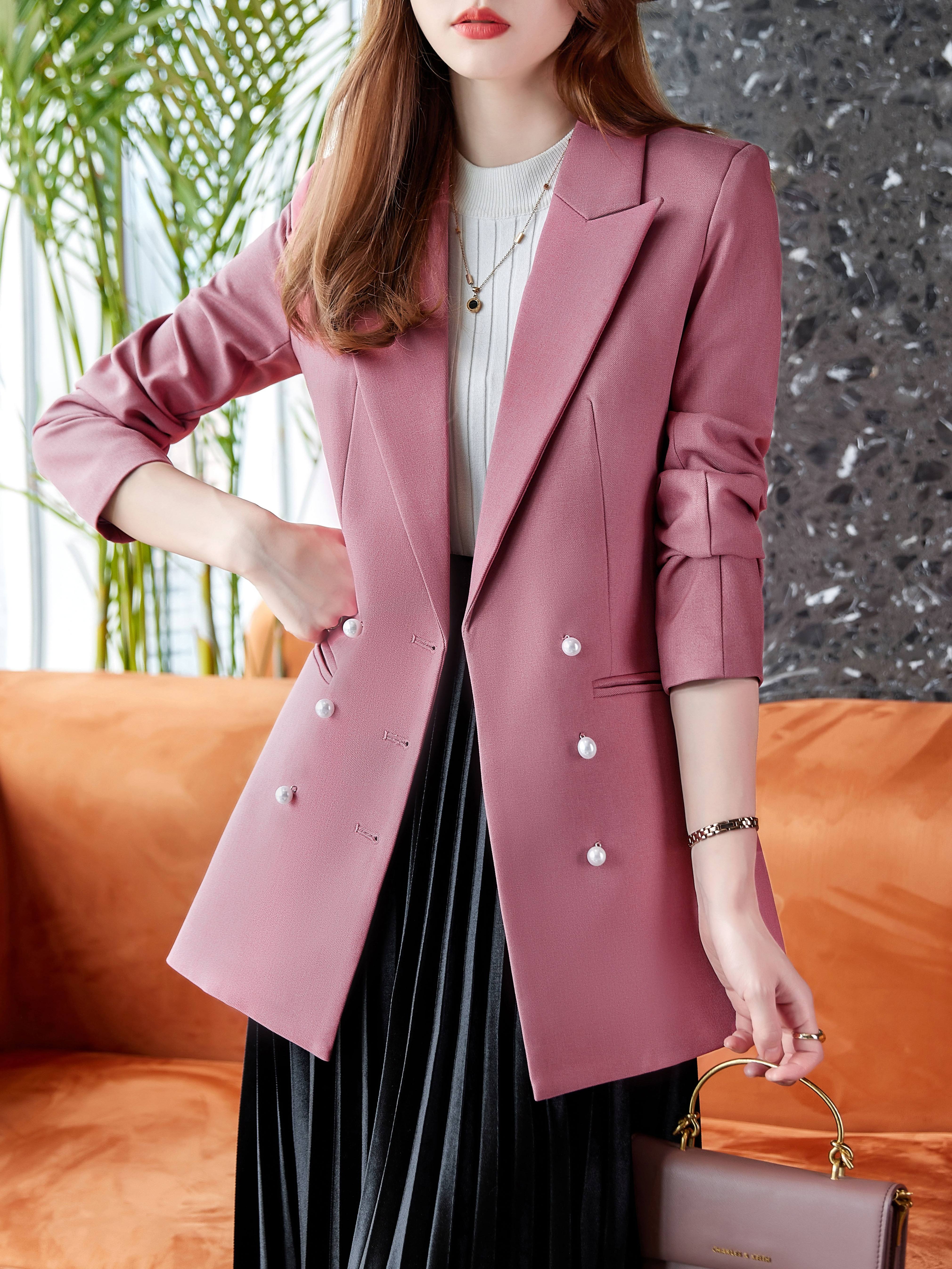 Women's Casual Office Suit Solid Long Sleeve Button Blazer - Temu