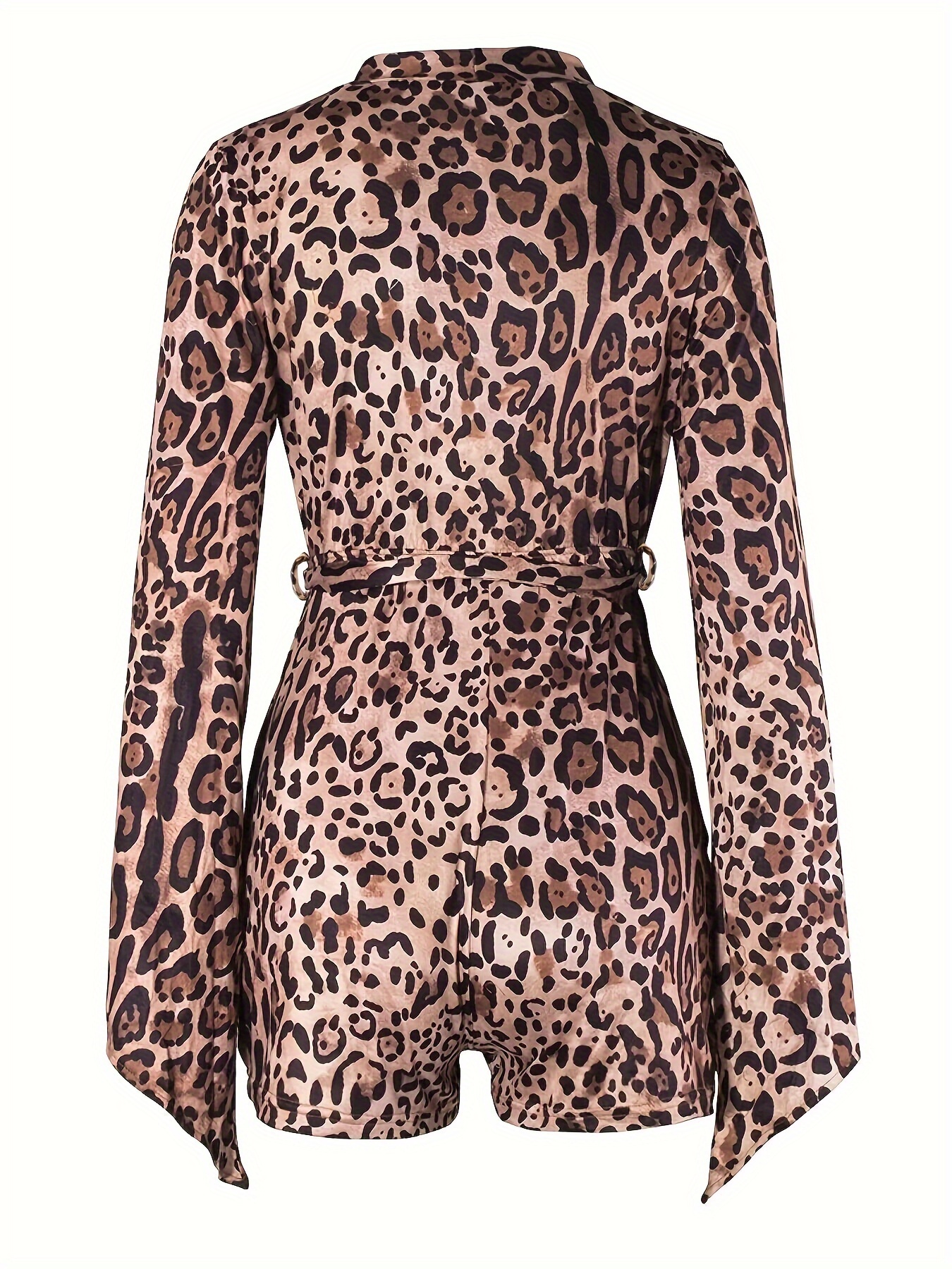 Leopard Print Splicing Jumpsuit Casual 3/4 Sleeve Wide Leg - Temu