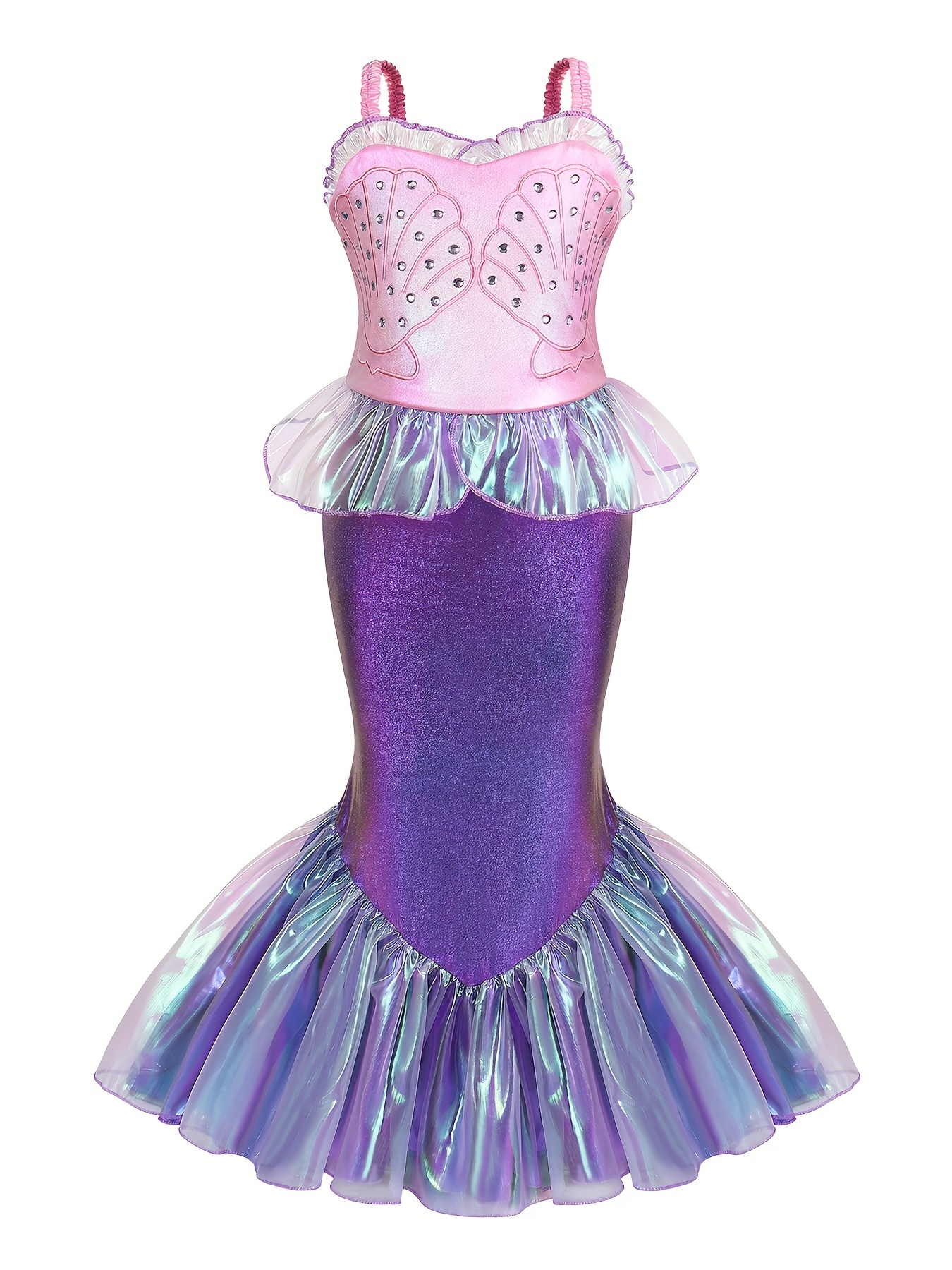 Disfraz de princesa sirena para niña; incluye peluca roja de sirena,  corona, varita mágica y guantes