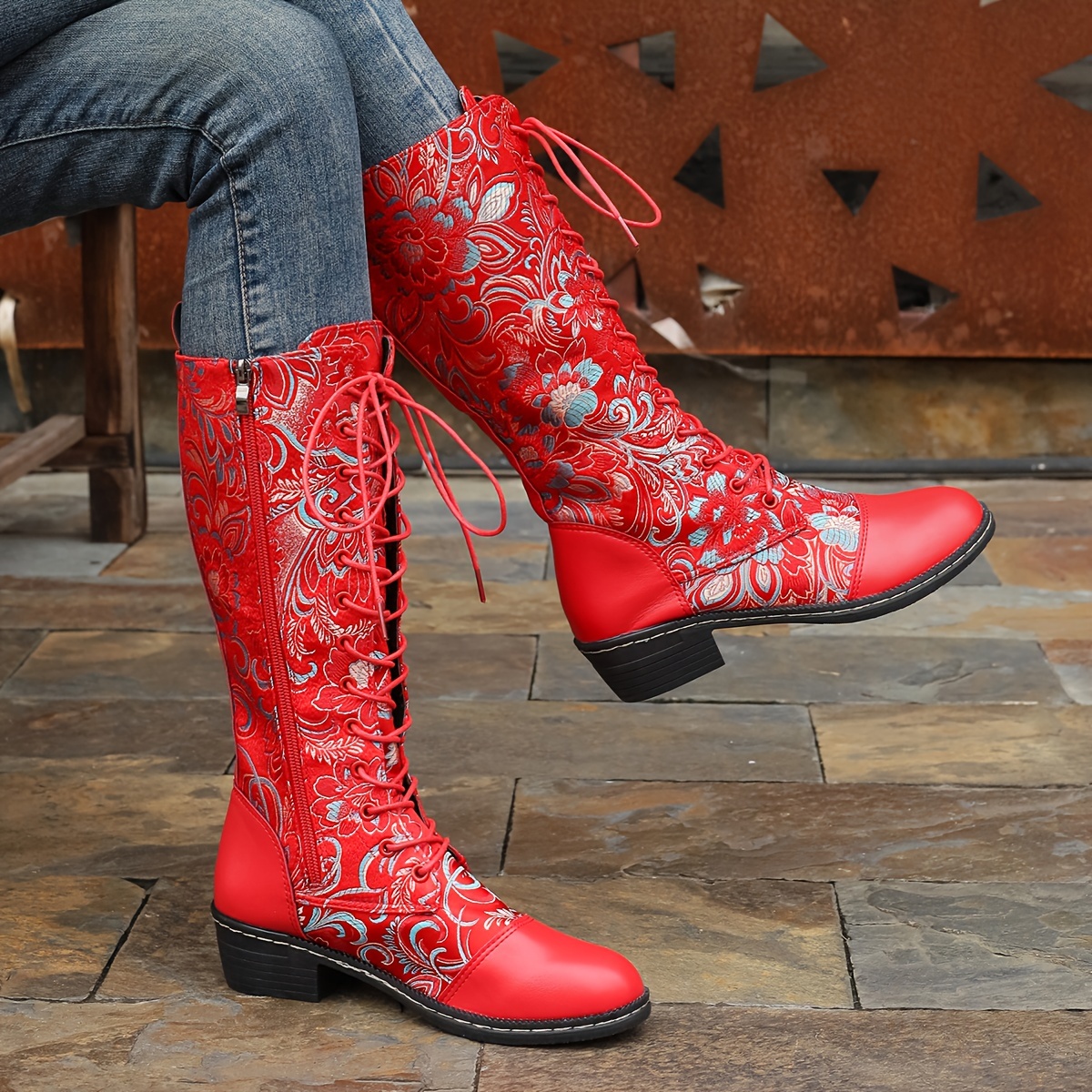 Botas occidentales para mujer, botas planas de piel sintética de tacón  alto, botas de media pantorrilla