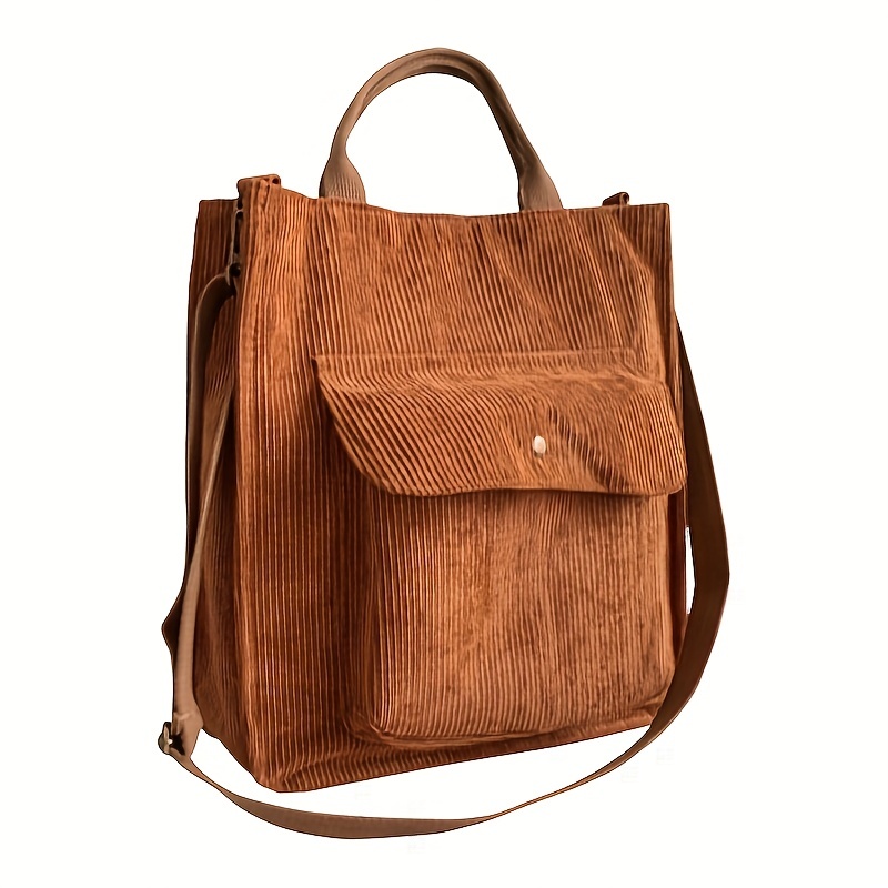 Women Stripe Corduroy Shoulder Bag Large Capacity Simple 