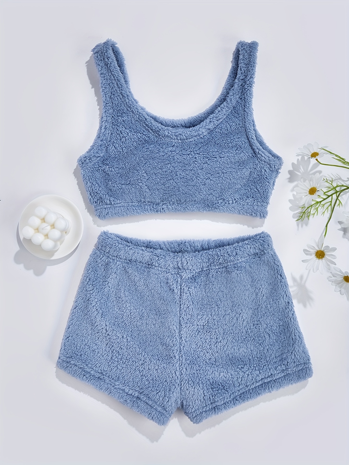 Women's Comfy Sleepwear Tank Top with Runner Shorts, 2-Piece Fuzzy Paj –  Trendilize