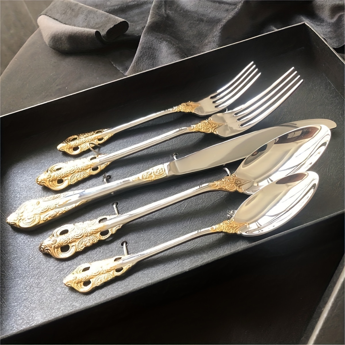 Unique Silverware Set Flatware Exotique Collection Stainless Steel Cutlery  Mirror Polished Kitchen Utensils Tableware Service with Dinner Fork Knife