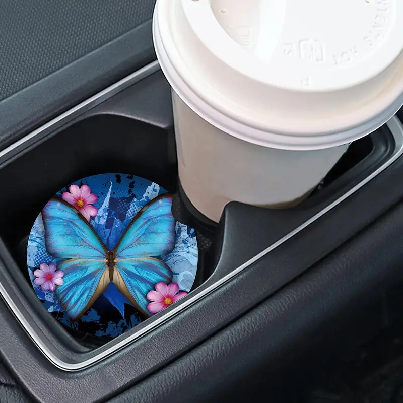 2pc Blue Butterfly Cup Coaster Car Suvs Trucks Cup Holder - Temu