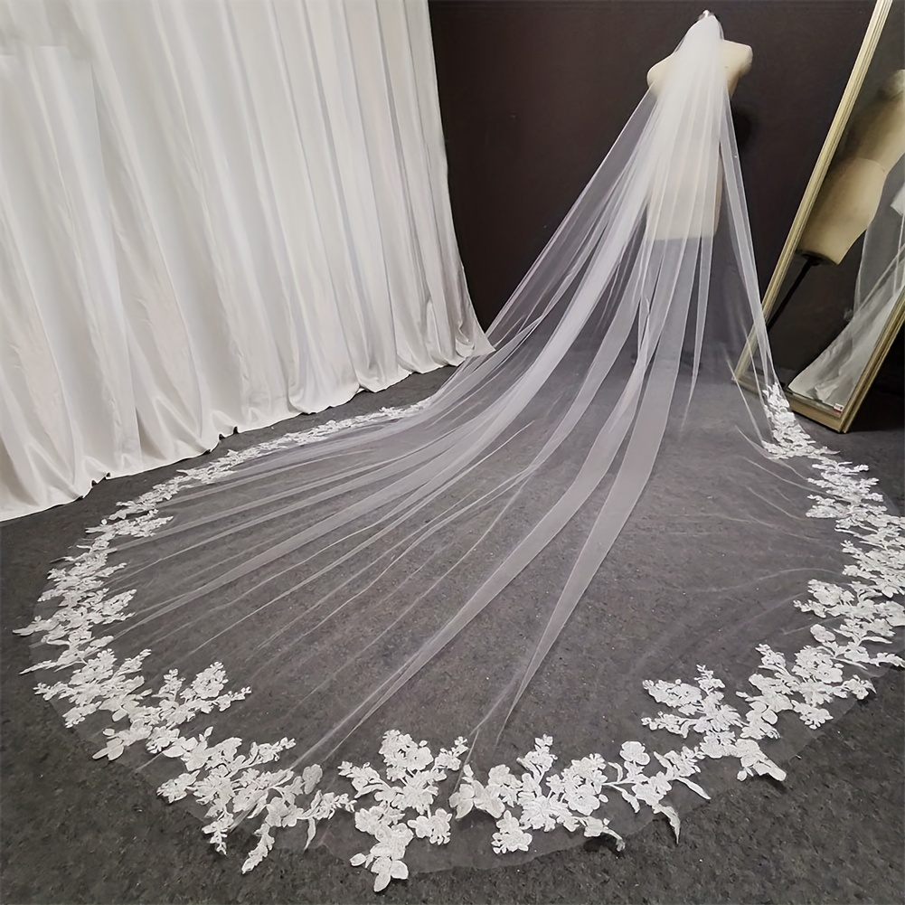 Charming Chapel Veil 3M Long Lace Edge Tulle Bridal Wedding Veils+