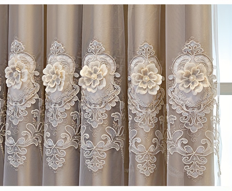 2 panels european romantic flowers embossed jacquard double layer blackout curtain for living room bedroom home decor grommet top window curtains details 2