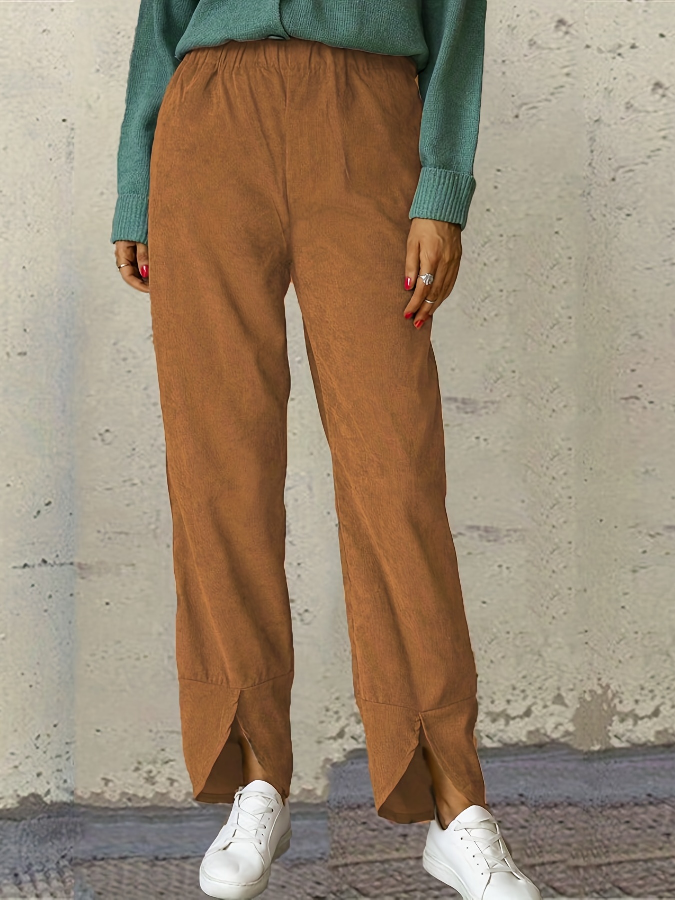Loose Pocket Pants Casual Elastic Waist Solid Fashion Comfy - Temu