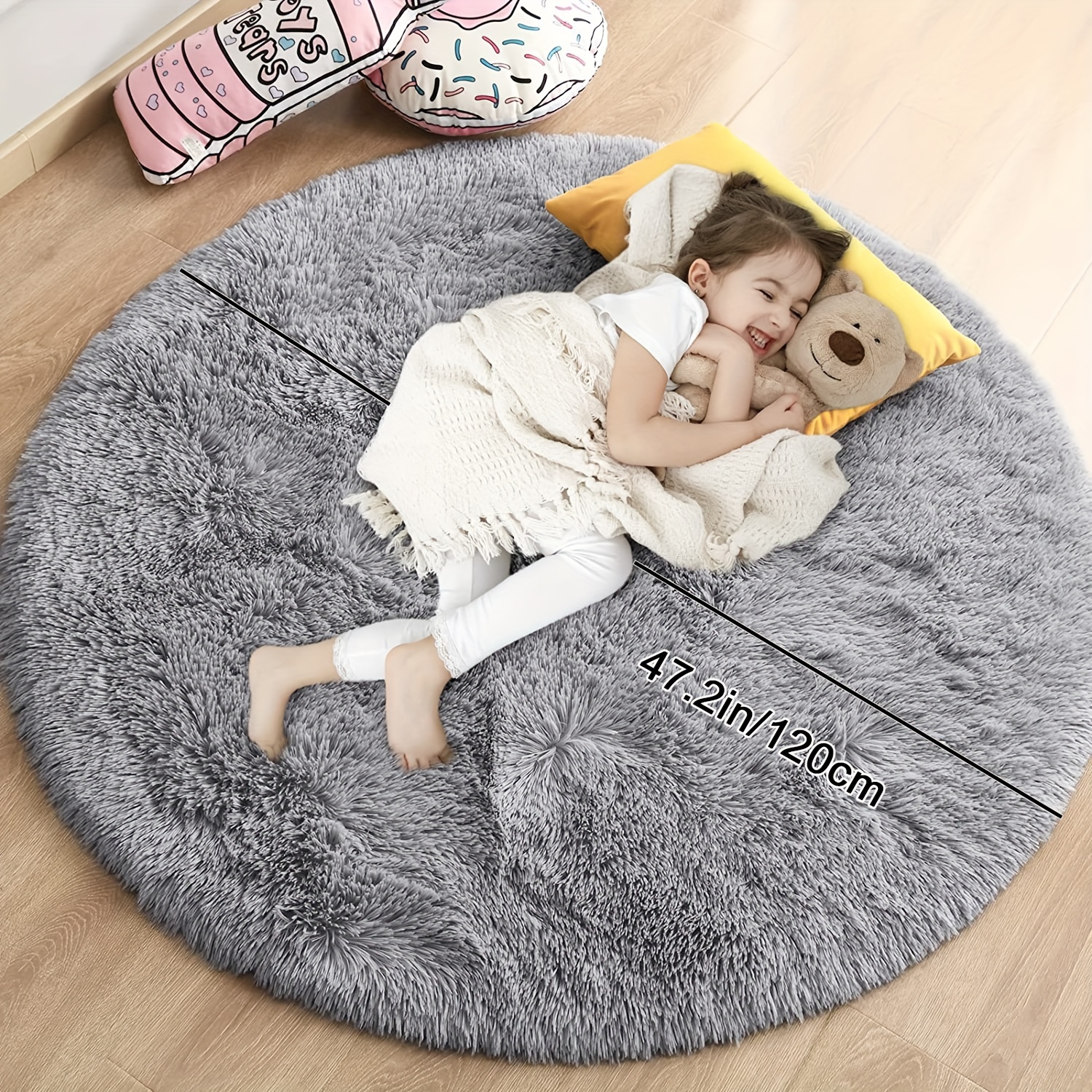 Tapis Rond 120 cm - Tapis Salon Chambre Shaggy Gris - Moelleux