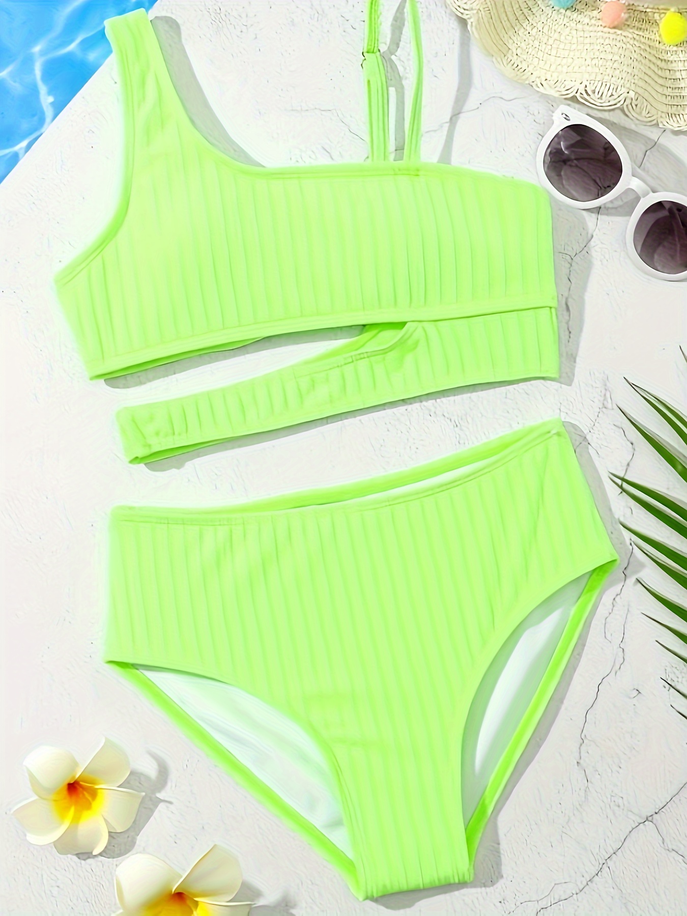 Tawop Lime Green Bathing Suits For Women Women Print Strap Three Piece Two  Piece Plus Size Beach Swimsuit White Size 14