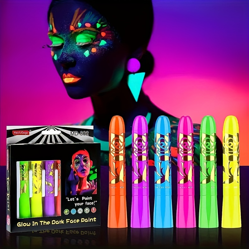 Glow In Black Light Face Paint Crayons Kit Uv Black Light - Temu