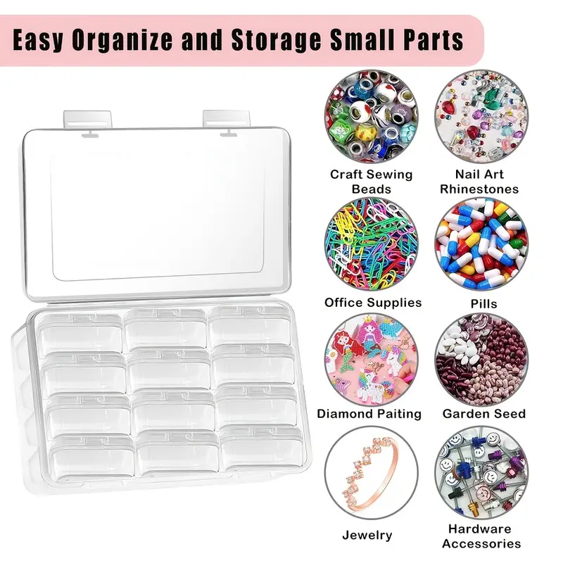  Mathtoxyz Small Bead Organizers, 15 Pieces Plastic Storage  Cases Mini Clear Bead Storage Containers Transparent Boxes with Hinged Lid  and Rectangle Clear Craft Supply Case : Arts, Crafts & Sewing