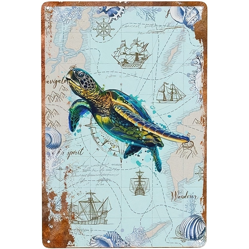 1pc Sea Turtle Vintage Metal Tin Sign Home Decor Tin Painting Bar Store Cafe Vintage Sign Funny Toilet Metal Sign 8x12 Inches