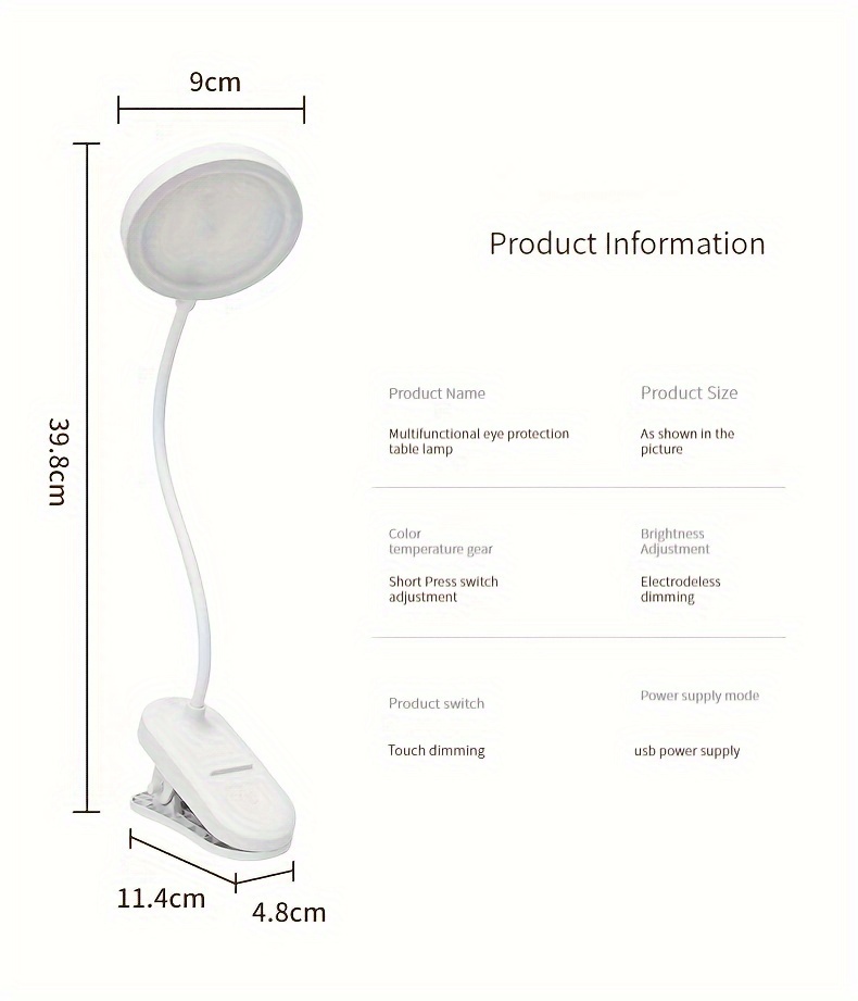 Lampada Da Tavolo 1pc Lampada Da Scrivania Ricaricabile USB Con Clip Letto  Da Lettura Libro Luce Notturna LED Touch Dimming Luce Di Protezione Degli