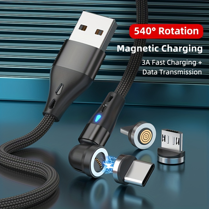 Câble de charge pour téléphone portable 360°, câble magnétique rotatif en  nylon tressé USB Type-C - Temu France