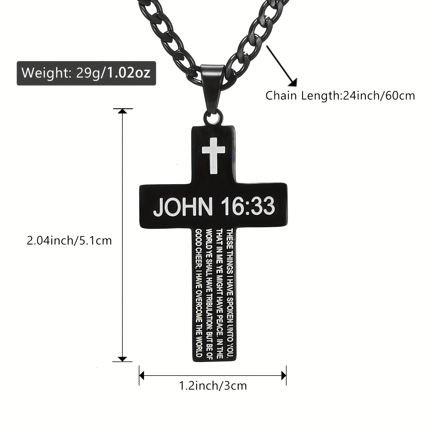 Inspirational Bible Verse Cross Pendant Necklace for Men