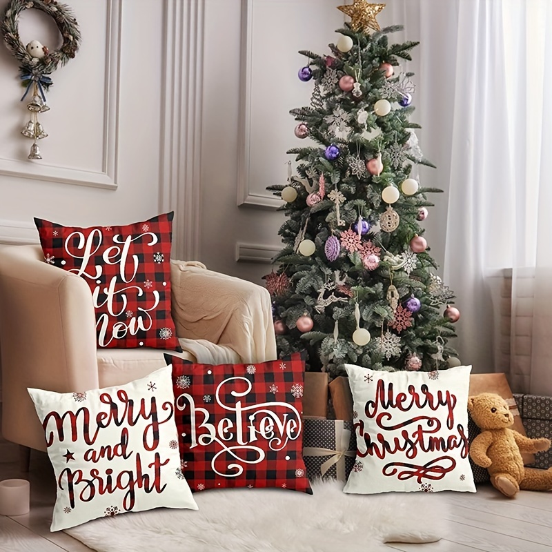 Christmas Decorations Pillow Covers 18x18 Set of 4 Red Black