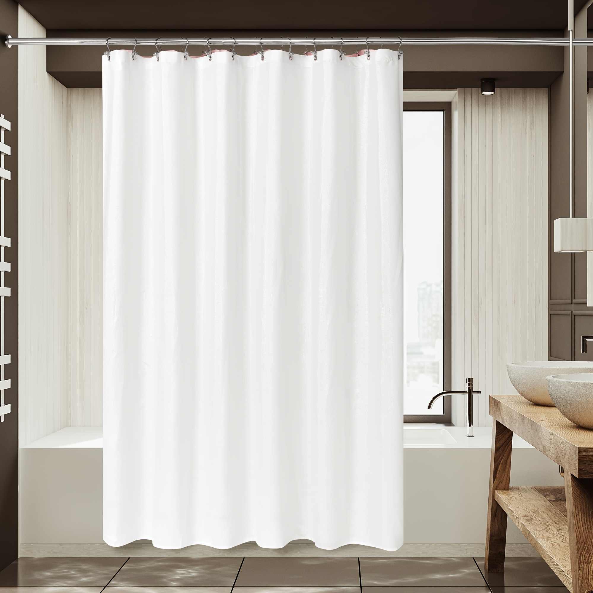 Cortina de ducha a rayas blancas, modernas cortinas de ducha de tela  impermeable para baño, cortinas de ducha en blanco y negro para bañeras, 72