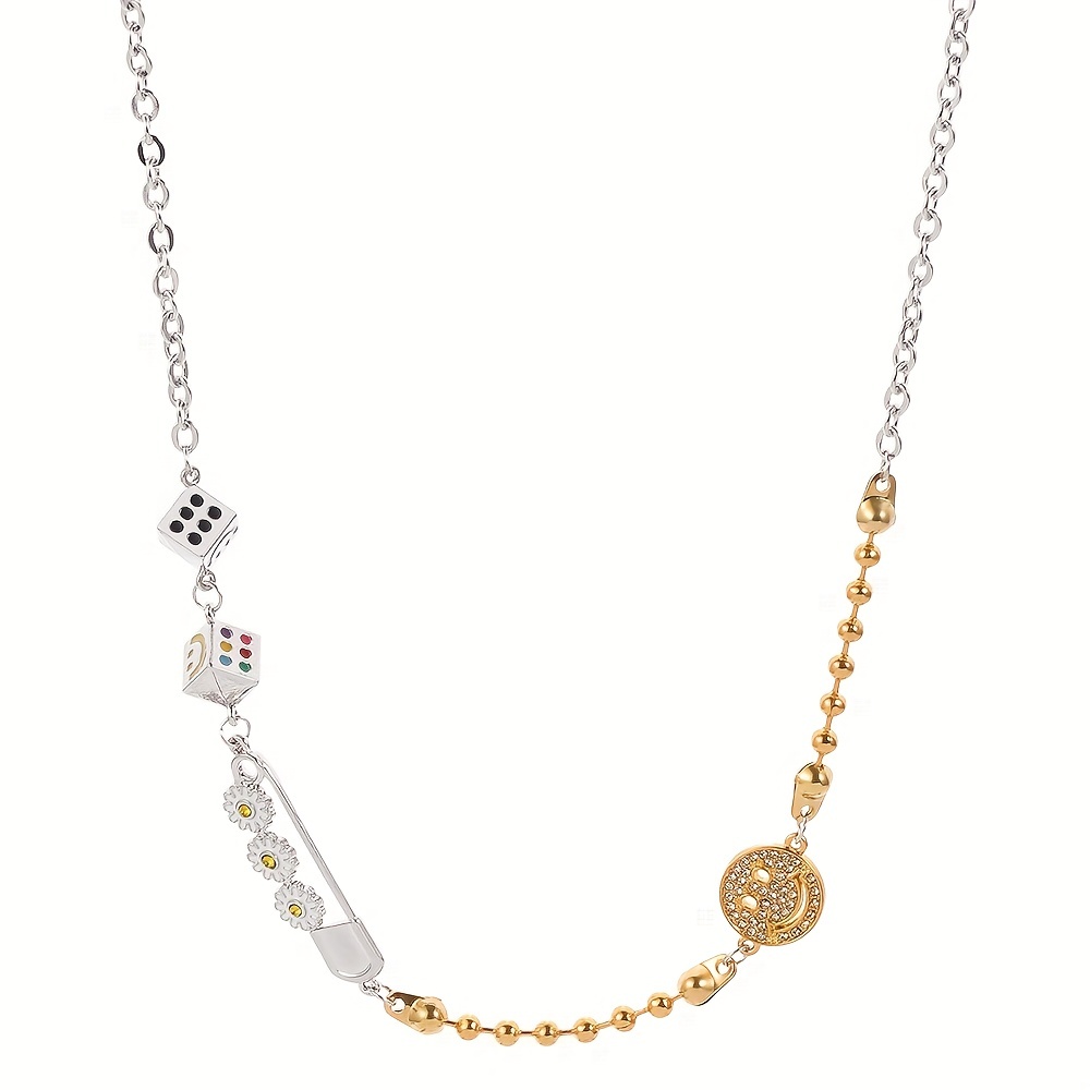 Cute Rhinestone Face Daisy Dice Necklace Geometric Shape Jewelry Necklace  Gifts - Temu