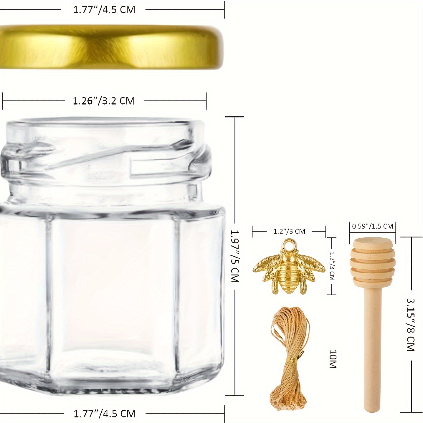 Tebery Paquete de 30 tarros de vidrio hexagonales de 15 onzas con tapas y  etiquetas doradas tarros de miel pequeños tarros de especias para especias  – Yaxa Guatemala