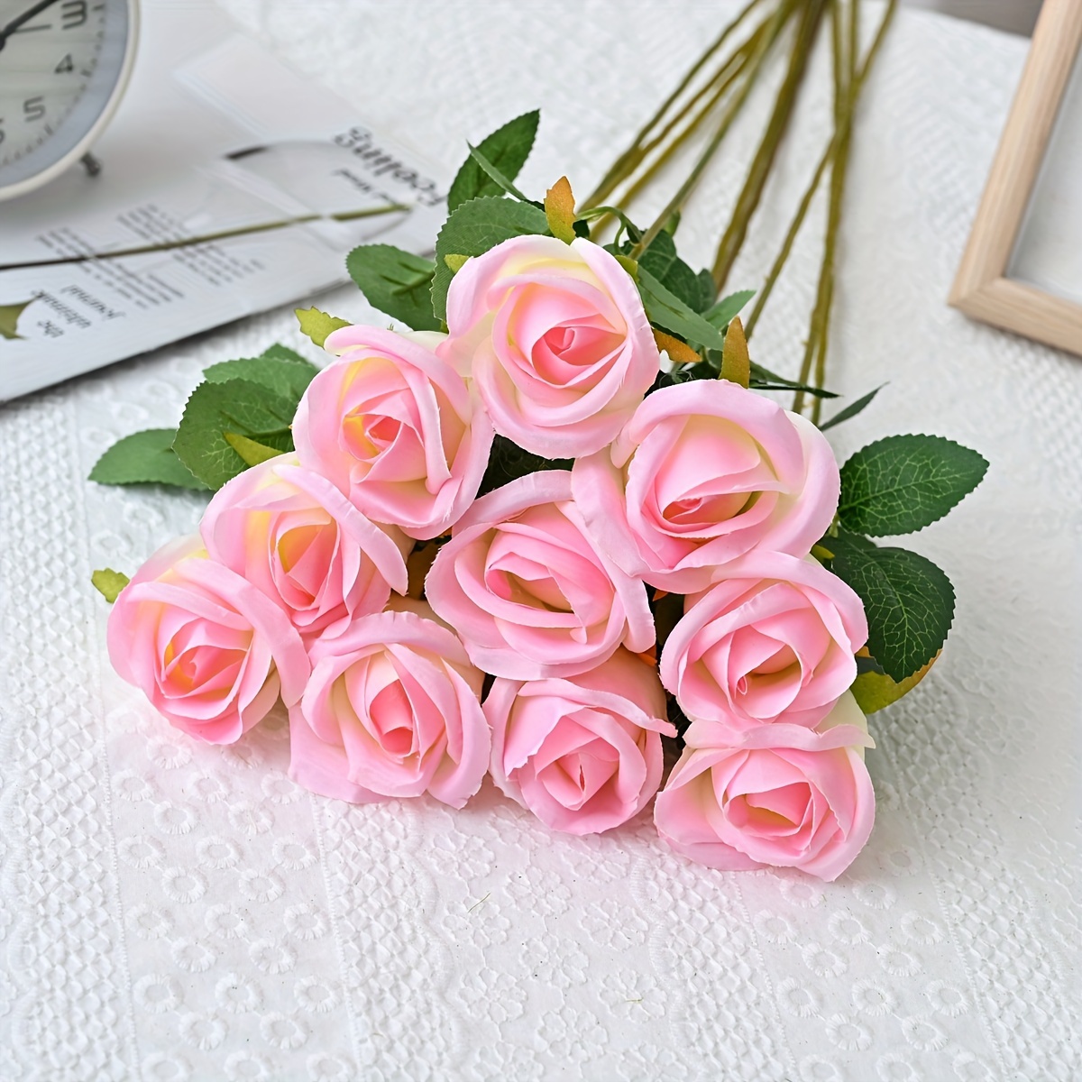8 Pezzi Rose Artificiali, Fiori Rose Finte In Massa, Bouquet Rose