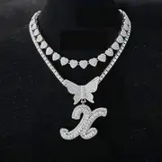 a n letter hip hop style womens butterfly initials name pendant necklace bling iced out tennis miami link chain necklaces jewelry set for men women details 2