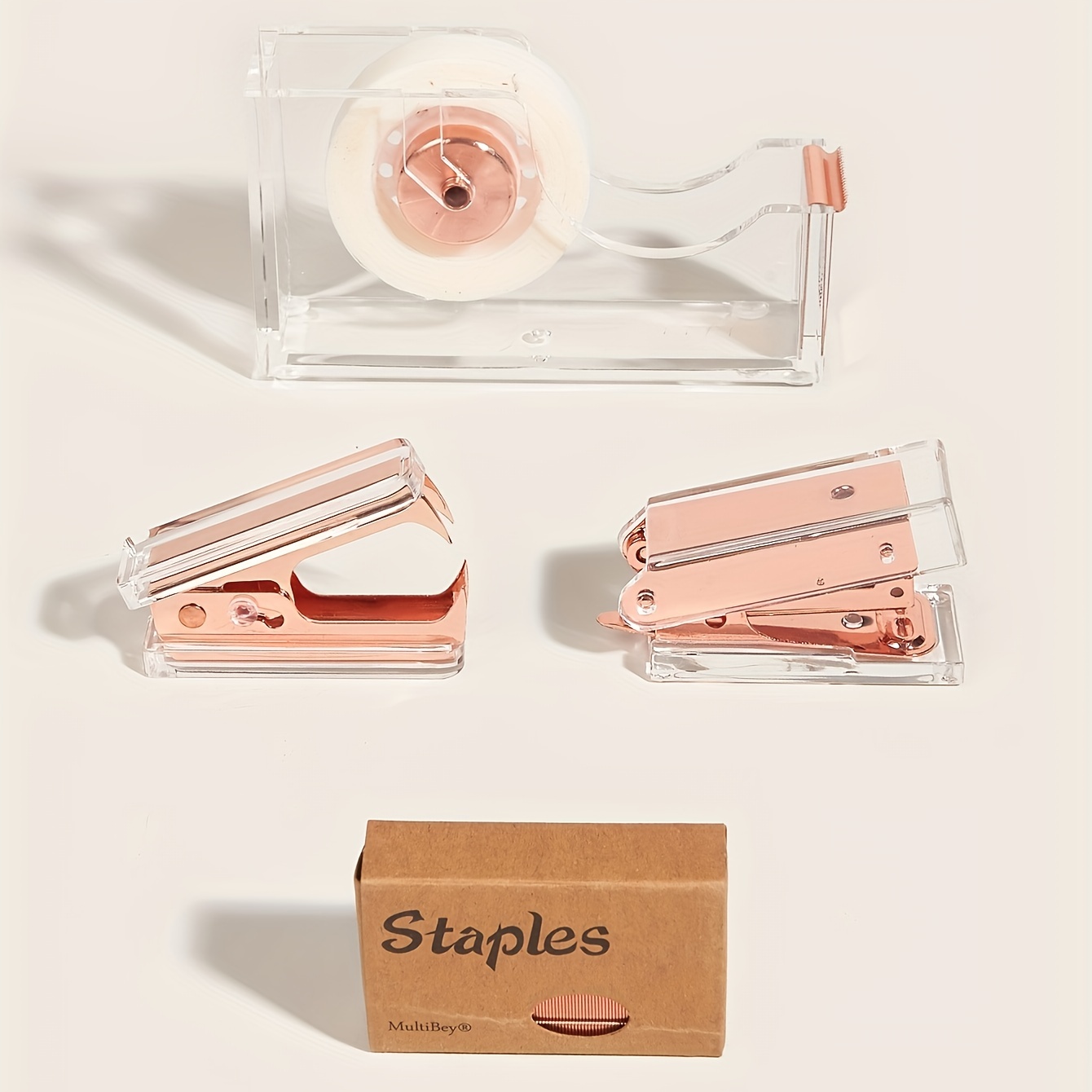 Rose Golden Desktop Office Including Tape Holder Stapler - Temu