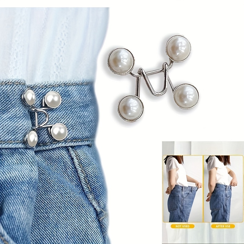 RichLuck 4 paires d'épingles à bouton de taille, boutons de jean en métal  réglables et détachables, serre-taille de pantalon sans couture nécessaire