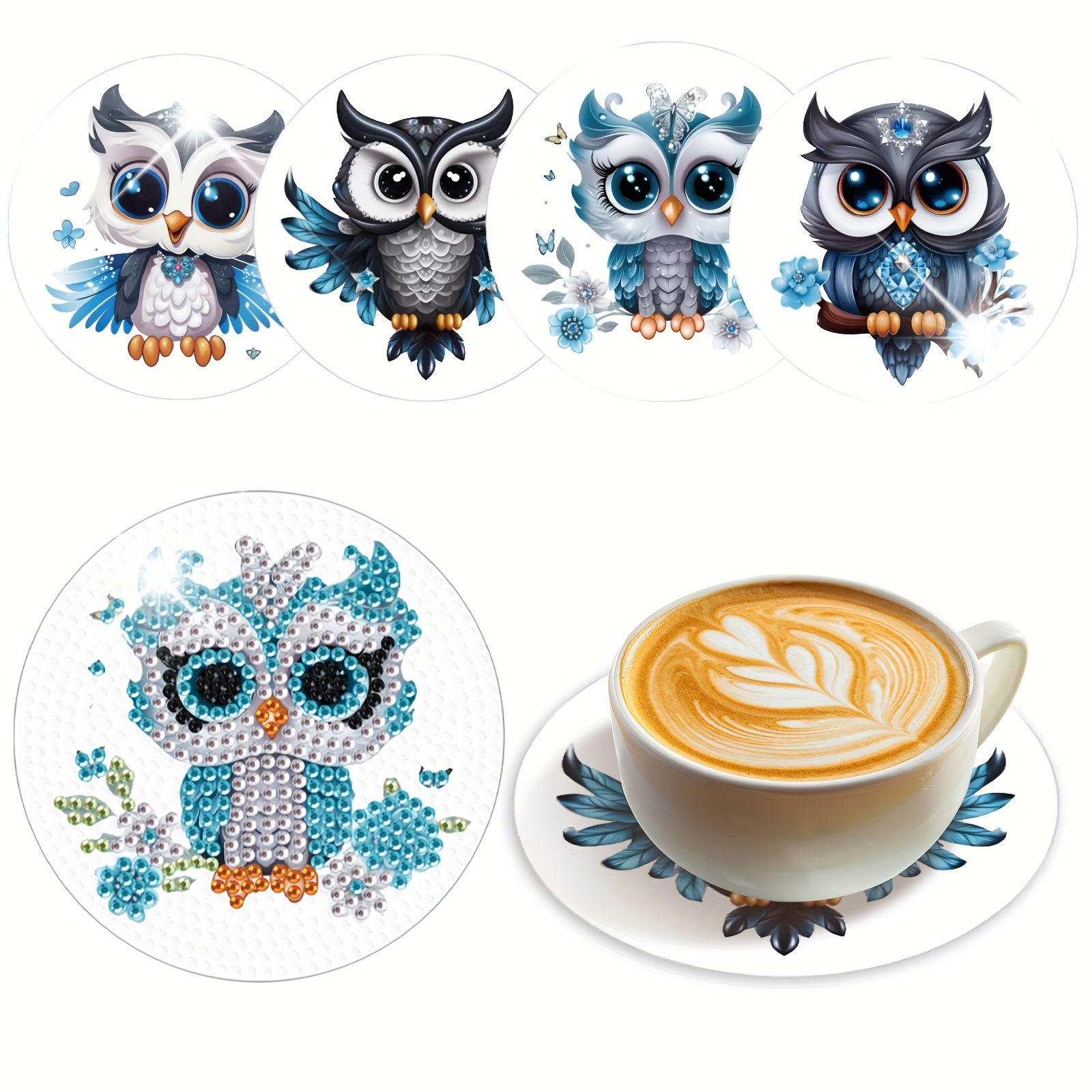 

4pcs Owl Diamond Painting Coaster Kits, Diy Diamond Art Coaster Non Slip Coaster For Adults Diamond Painting Kits Supplies For Christmas New Year Birthday Gift