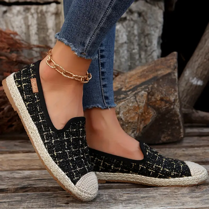 Women's Espadrille Toe Plaid Pattern Fashion Loafers, Comfort Slip-on Walking  Shoes, Lightweight Flats For Outdoor - Temu United Arab Emirates