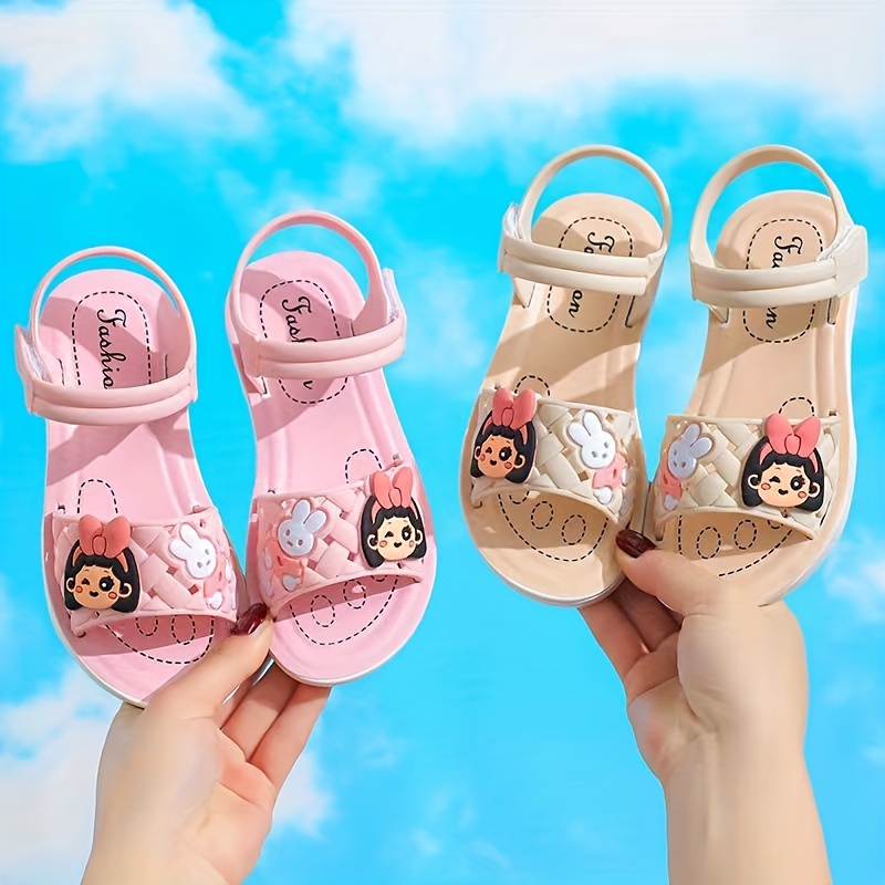 Girls Cute Cartoon Slip Slide Sandals Adjustable Hook Loop - Temu