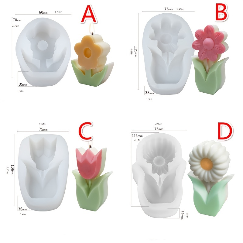 CRASPIRE 2 pc Tulip Flower Shaped Candle Molds, Silicone Molds, for  Homemade Beeswax Candle Soap Making, Clear, 49x43mm