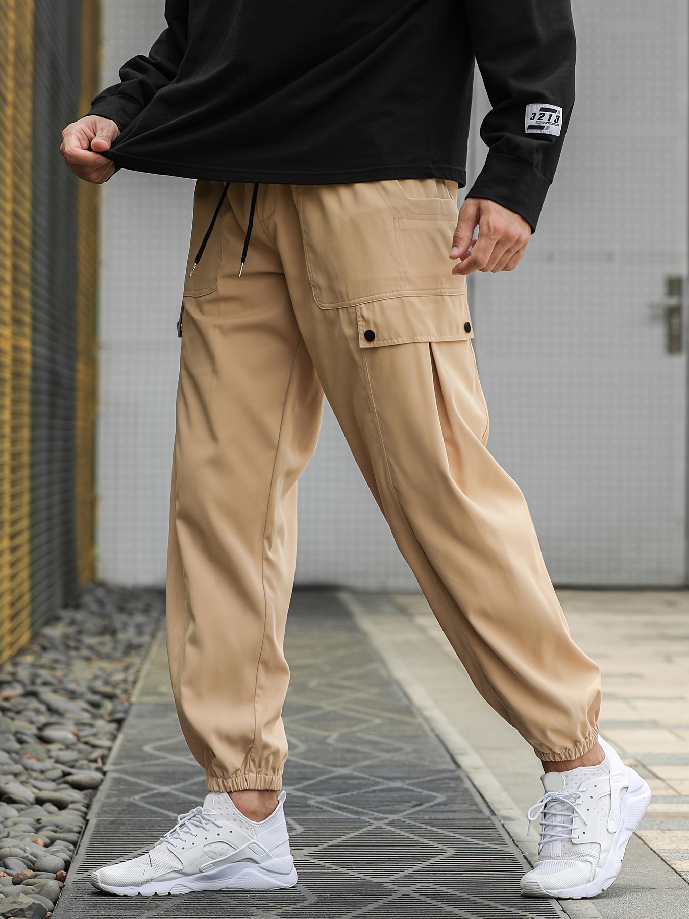 Pantalones Cargo Bolsillos Cordón Ajustable Moda Hombre - Temu