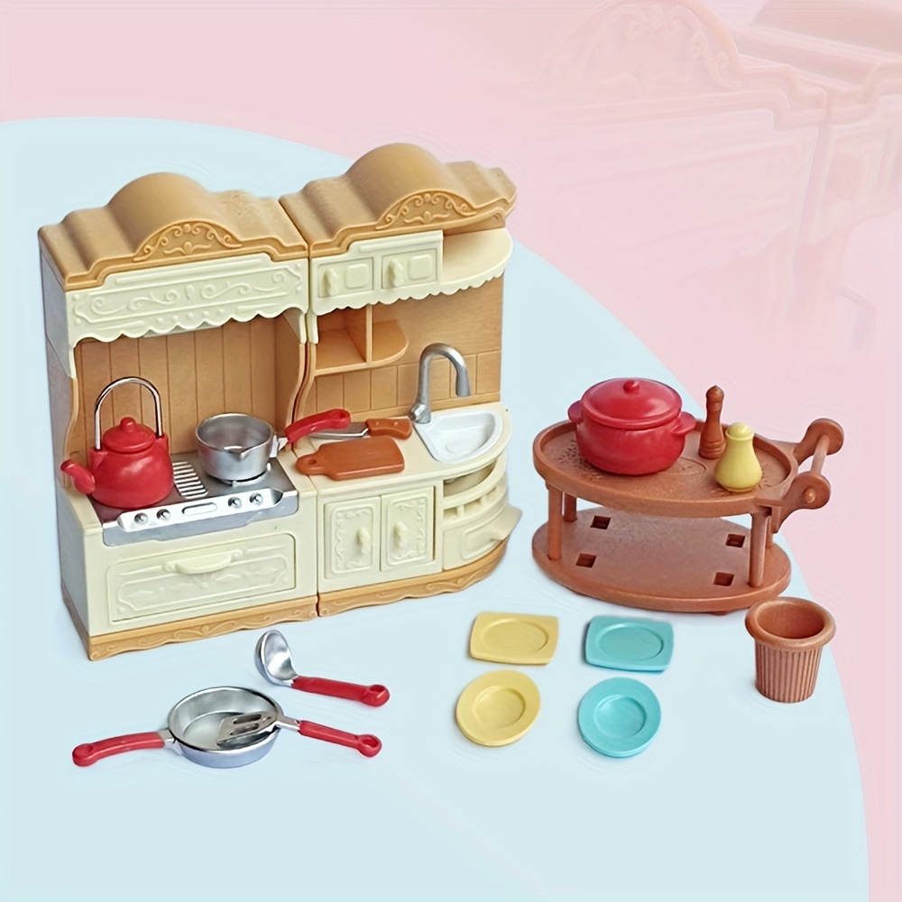 Sylvanian Families Calico Critters Furniture Kitchen Cookware & Trolley Set  1