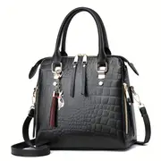 fashion crocodile pattern handbag luxury faux leather crossbody bag women satchel purse with tassel details 2